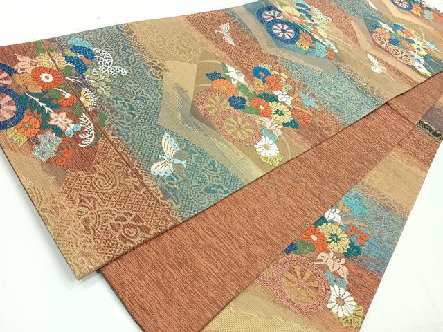 平和屋着物◎六通柄袋帯　唐織　花車文　金糸　正絹　逸品　CABD5004nb