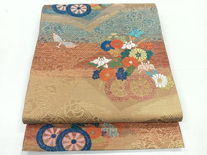 平和屋着物◎六通柄袋帯　唐織　花車文　金糸　正絹　逸品　CABD5004nb