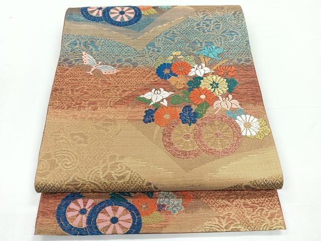 平和屋着物◎六通柄袋帯　唐織　花車文　金糸　正絹　逸品　CABD5004nb