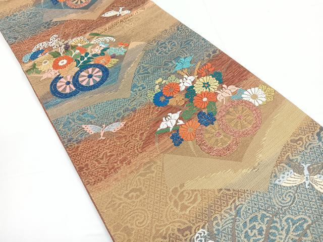 平和屋着物◎六通柄袋帯　唐織　花車文　金糸　正絹　逸品　CABD5004nb
