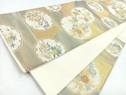 平和屋着物◎六通柄袋帯 雪輪花文 金銀糸 正絹 逸品 CABD5023nb
