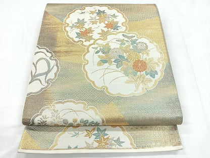 平和屋着物◎六通柄袋帯 雪輪花文 金銀糸 正絹 逸品 CABD5023nb