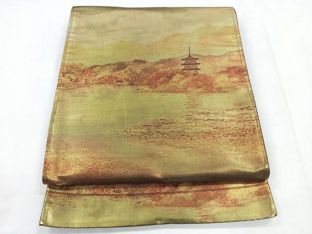 平和屋着物◎六通柄袋帯 風景文 正絹 逸品 CABD5026nb