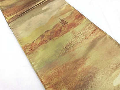 平和屋着物◎六通柄袋帯 風景文 正絹 逸品 CABD5026nb