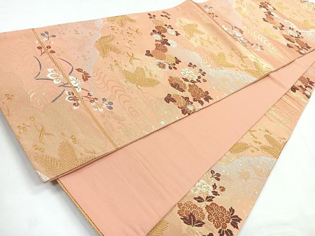平和屋着物◎六通柄袋帯　唐織　光悦錦　流水花文　金糸　正絹　逸品　CABD5033nb