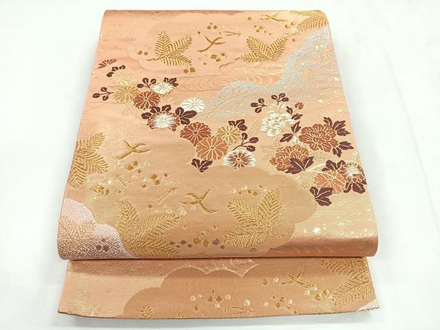 平和屋着物◎六通柄袋帯　唐織　光悦錦　流水花文　金糸　正絹　逸品　CABD5033nb