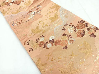 平和屋着物◎六通柄袋帯　唐織　光悦錦　流水花文　金糸　正絹　逸品　CABD5033nb