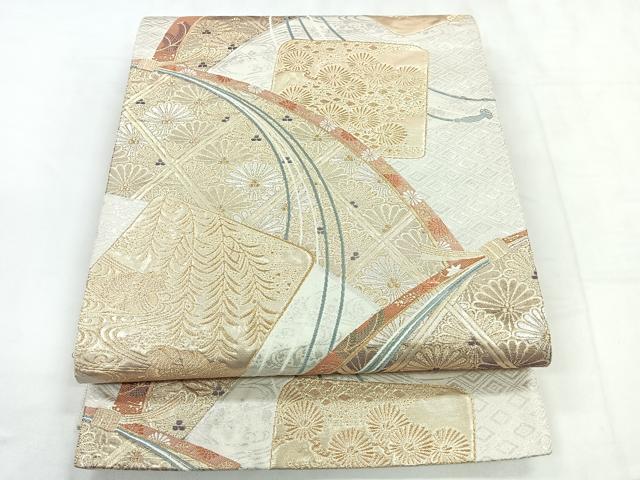 平和屋着物◎六通柄袋帯 唐織 吉祥花文 金銀糸 正絹 逸品 CABD5036nb