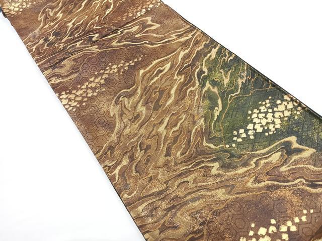 平和屋着物◎六通柄袋帯 霞文 金糸 正絹 逸品 CABD5040nb
