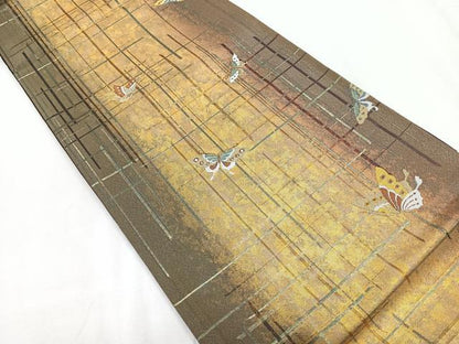 平和屋着物◎西陣　高島織物謹製　六通柄袋帯　舞蝶文　青銅箔　正絹　逸品　CABD5053nb