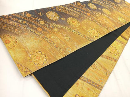 平和屋着物◎六通柄袋帯 唐織 花鳥文 金糸 正絹 逸品 CABD5056nb