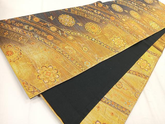 平和屋着物◎六通柄袋帯 唐織 花鳥文 金糸 正絹 逸品 CABD5056nb