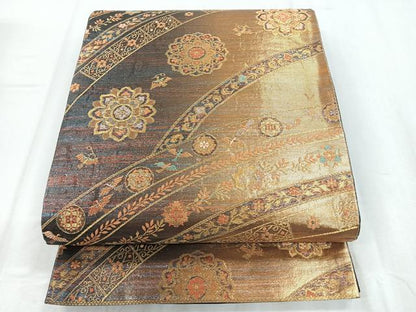 平和屋着物◎六通柄袋帯 唐織 花鳥文 金糸 正絹 逸品 CABD5056nb