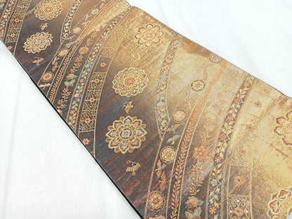 平和屋着物◎六通柄袋帯 唐織 花鳥文 金糸 正絹 逸品 CABD5056nb