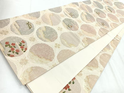 平和屋着物◎太鼓柄袋帯　天井花文　金彩　正絹　逸品　CABD5059nb