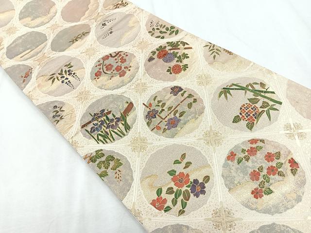 平和屋着物◎太鼓柄袋帯　天井花文　金彩　正絹　逸品　CABD5059nb