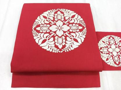 平和屋着物◎塩瀬 九寸名古屋帯 総刺繍 花丸文 正絹 逸品 CABD5074nb