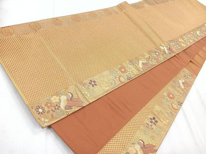 平和屋着物◎両面 六通柄袋帯 唐織 更紗花鳥文 金糸 正絹 逸品 CABD5079nb
