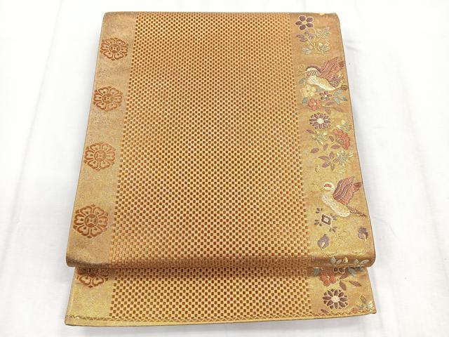 平和屋着物◎両面 六通柄袋帯 唐織 更紗花鳥文 金糸 正絹 逸品 CABD5079nb