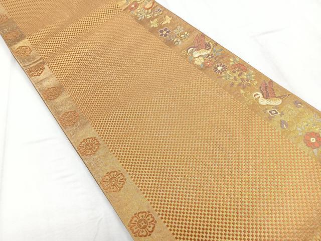 平和屋着物◎両面 六通柄袋帯 唐織 更紗花鳥文 金糸 正絹 逸品 CABD5079nb