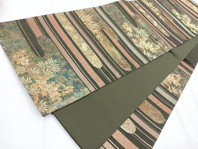平和屋着物◎六通柄袋帯 吉祥花文 金糸 引箔 正絹 逸品 CABD5080nb