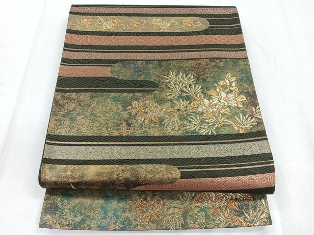 平和屋着物◎六通柄袋帯 吉祥花文 金糸 引箔 正絹 逸品 CABD5080nb