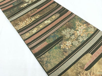 平和屋着物◎六通柄袋帯 吉祥花文 金糸 引箔 正絹 逸品 CABD5080nb