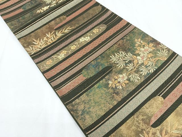 平和屋着物◎六通柄袋帯 吉祥花文 金糸 引箔 正絹 逸品 CABD5080nb