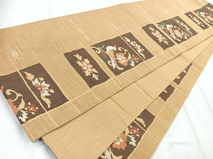 平和屋着物◎六通柄袋帯 楽山 更紗花鳥文 正絹 逸品 CABD5083nb