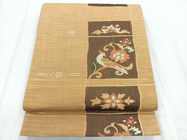 平和屋着物◎六通柄袋帯 楽山 更紗花鳥文 正絹 逸品 CABD5083nb
