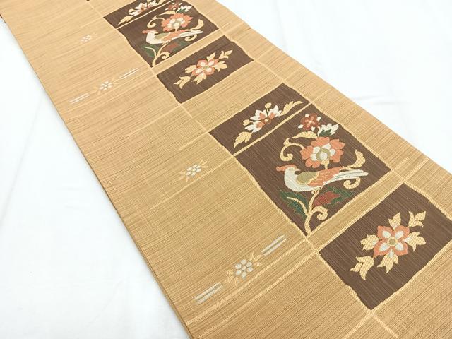 平和屋着物◎六通柄袋帯 楽山 更紗花鳥文 正絹 逸品 CABD5083nb