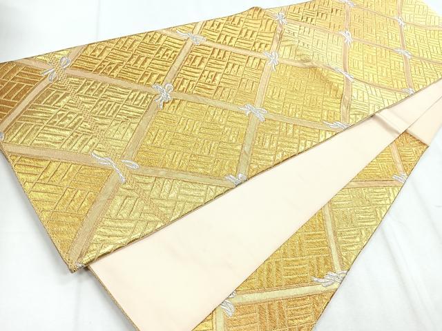 平和屋着物◎六通柄袋帯 結び紐文 金銀糸 正絹 逸品 CABD5085nb