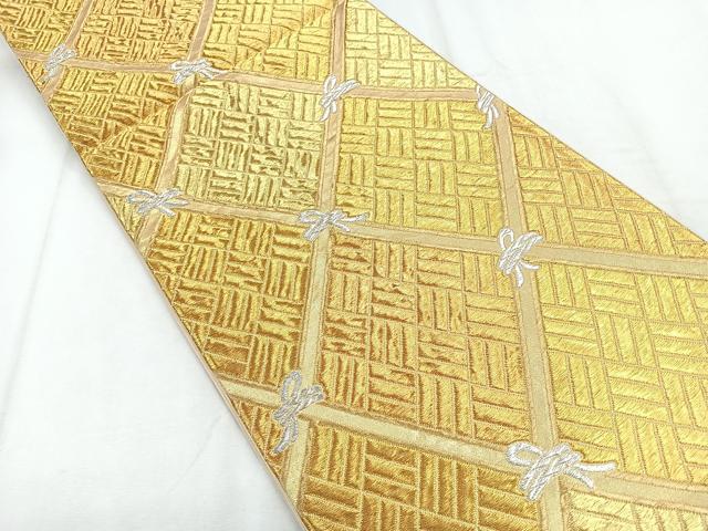 平和屋着物◎六通柄袋帯 結び紐文 金銀糸 正絹 逸品 CABD5085nb