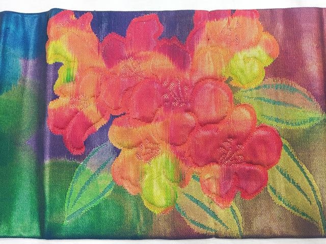 平和屋着物◎九寸名古屋帯 草花文 正絹 逸品 CABD5088nb