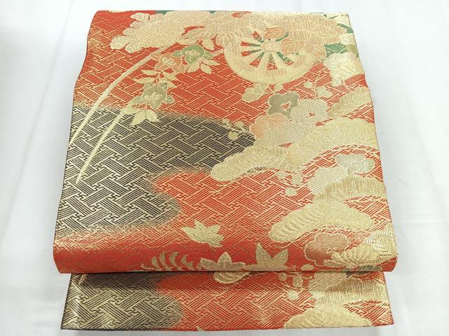 平和屋着物◎佐賀錦 本場筑前博多織 六通柄袋帯 花車文 金糸 正絹 逸品 CABD5098nb