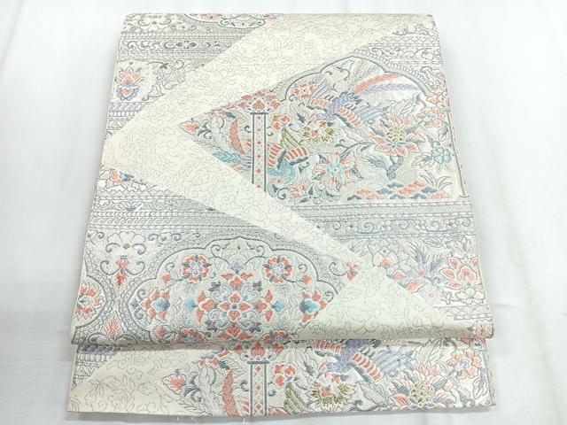 平和屋着物◎六通柄袋帯 唐織 裂取更紗 金銀糸 正絹 逸品 CABD5111nb