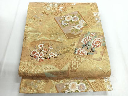 平和屋着物◎六通柄袋帯 唐織 冊子花文 金糸 正絹 逸品 CABD5120nb