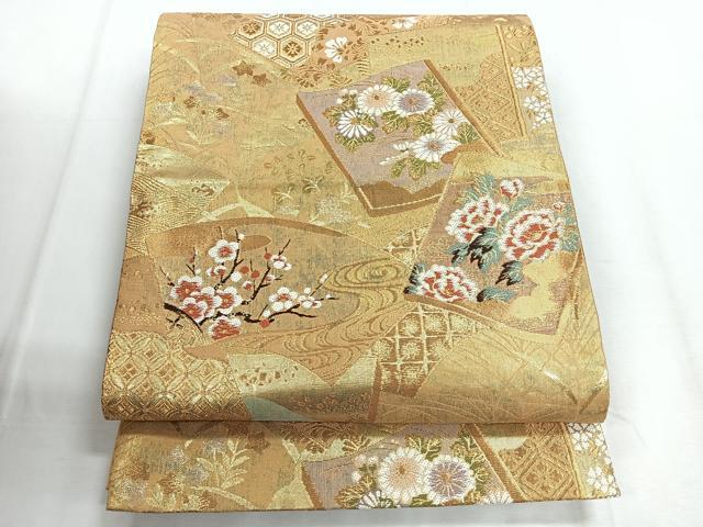 平和屋着物◎六通柄袋帯 唐織 冊子花文 金糸 正絹 逸品 CABD5120nb