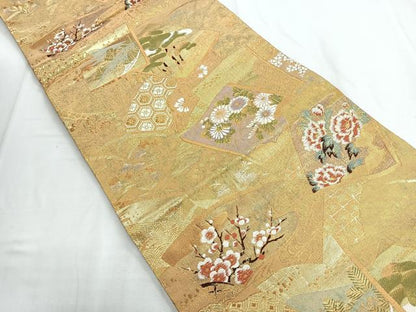 平和屋着物◎六通柄袋帯 唐織 冊子花文 金糸 正絹 逸品 CABD5120nb