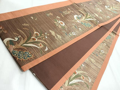 平和屋着物◎六通柄袋帯　唐織　孔雀花文　金糸　正絹　逸品　CABD5121nb