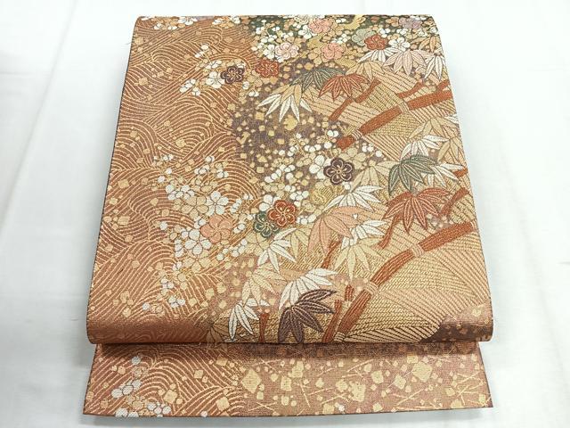 平和屋着物◎六通柄袋帯 松梅 金糸 正絹 逸品 CABD5123nb