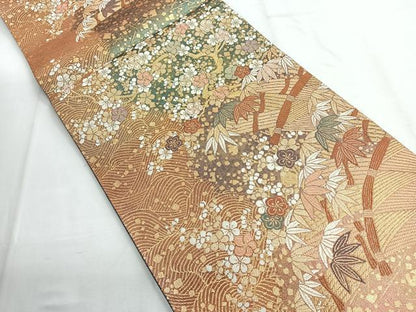 平和屋着物◎六通柄袋帯 松梅 金糸 正絹 逸品 CABD5123nb