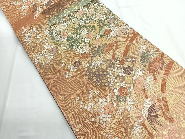 平和屋着物◎六通柄袋帯 松梅 金糸 正絹 逸品 CABD5123nb