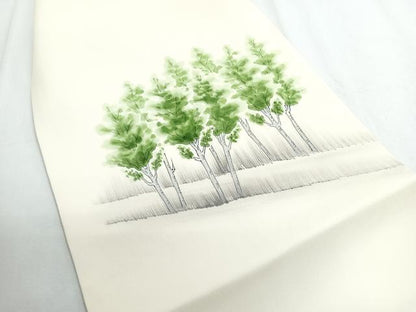 平和屋着物◎塩瀬 九寸名古屋帯 手描き 籬樹林文 暈し染め 正絹 逸品 CABD5128nb
