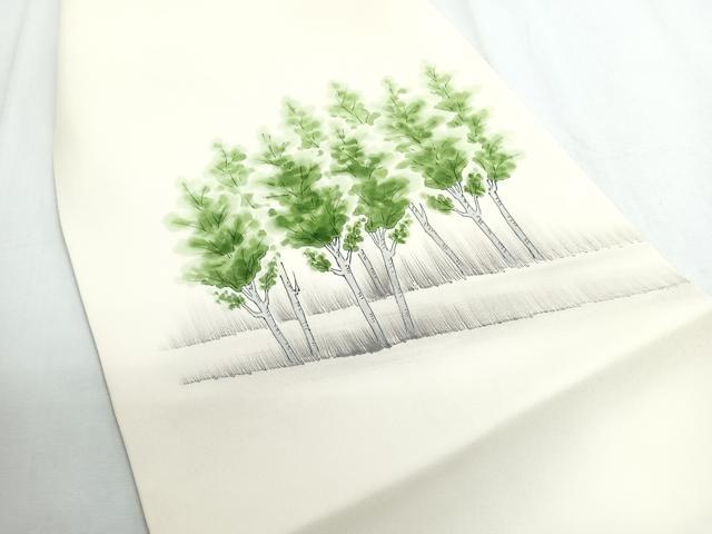平和屋着物◎塩瀬 九寸名古屋帯 手描き 籬樹林文 暈し染め 正絹 逸品 CABD5128nb