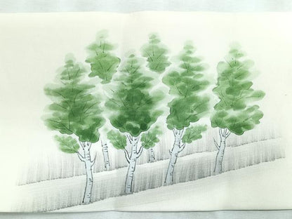 平和屋着物◎塩瀬 九寸名古屋帯 手描き 籬樹林文 暈し染め 正絹 逸品 CABD5128nb