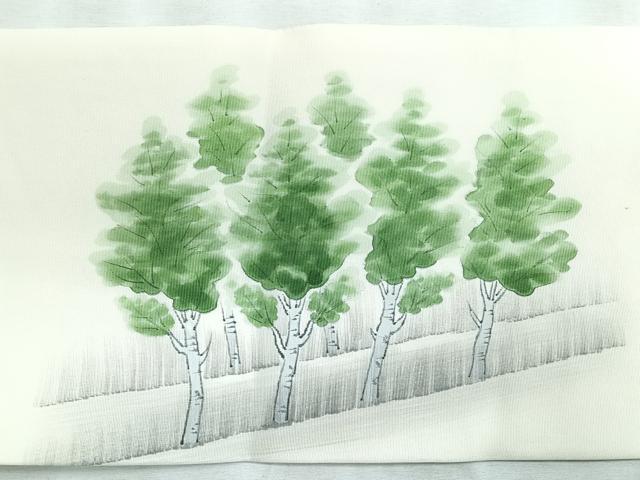 平和屋着物◎塩瀬 九寸名古屋帯 手描き 籬樹林文 暈し染め 正絹 逸品 CABD5128nb