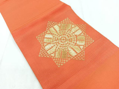 平和屋着物◎本場筑前博多織 八寸名古屋帯 総刺繍 駒刺繍 舞花文 金糸 正絹 逸品 CABD5131nb