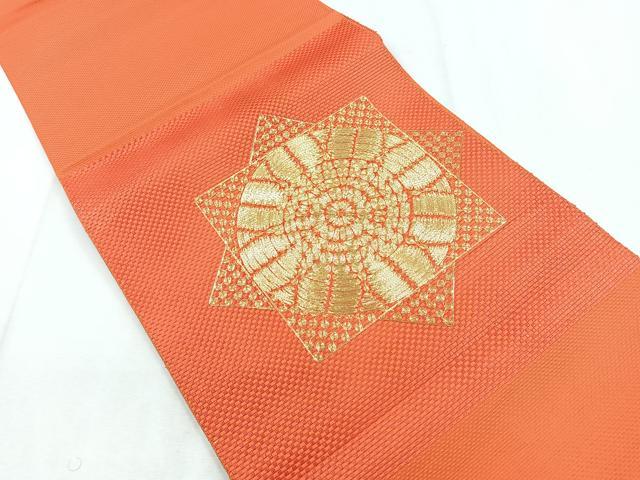 平和屋着物◎本場筑前博多織 八寸名古屋帯 総刺繍 駒刺繍 舞花文 金糸 正絹 逸品 CABD5131nb