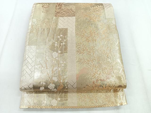 平和屋着物◎佐賀錦 六通柄袋帯 短冊花文 金糸 正絹 逸品 CABD5136nb